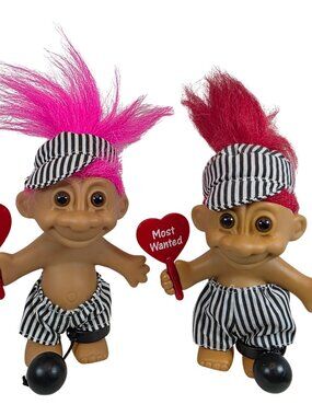 Vintage Russ Troll Dolls Prisoner Of Love Most Wanted Valentine Jail Pair